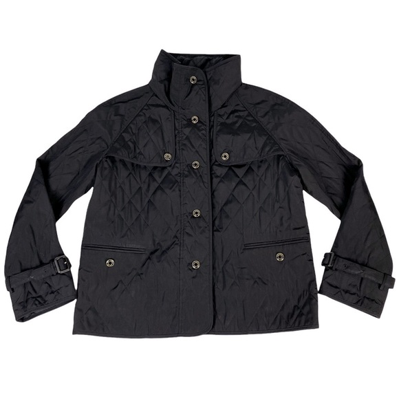TALBOTS LIGHTWEIGHT BLACK QUILTED FUNNEL NECK STORM FLAP BUTTON DOWN JACKET - Picture 2 of 13